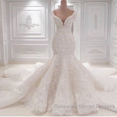 New Arrival Mermaid Vintage Wedding Dress Online Classic V Neck Lace Bridal Gowns Online